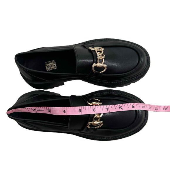Lug Sole Loafers Black Gold Chain Embellished Chunky Sole Polished NWOT Size 40 - Picture 10 of 10